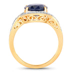 Blue Sapphire Ring With Diamonds 4.66 Carats 14K Yellow Gold
