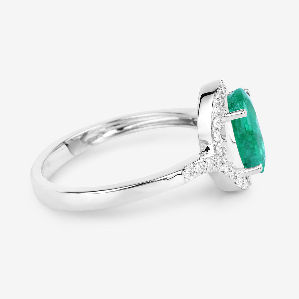 Zambian Emerald Ring With Diamonds 1.88 Carats 14K White Gold