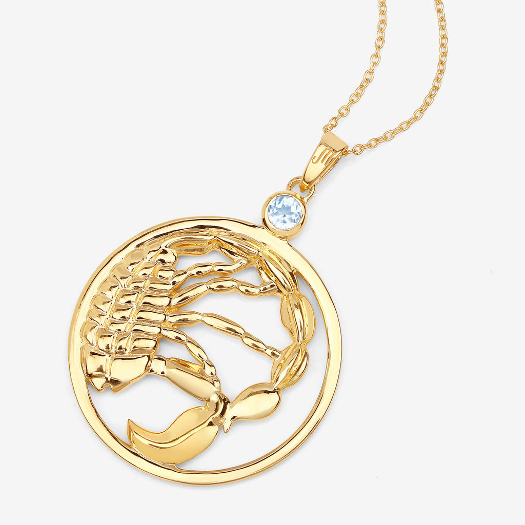Blue Topaz Scorpio Pendant 0.3 Carats Gold Plated Silver