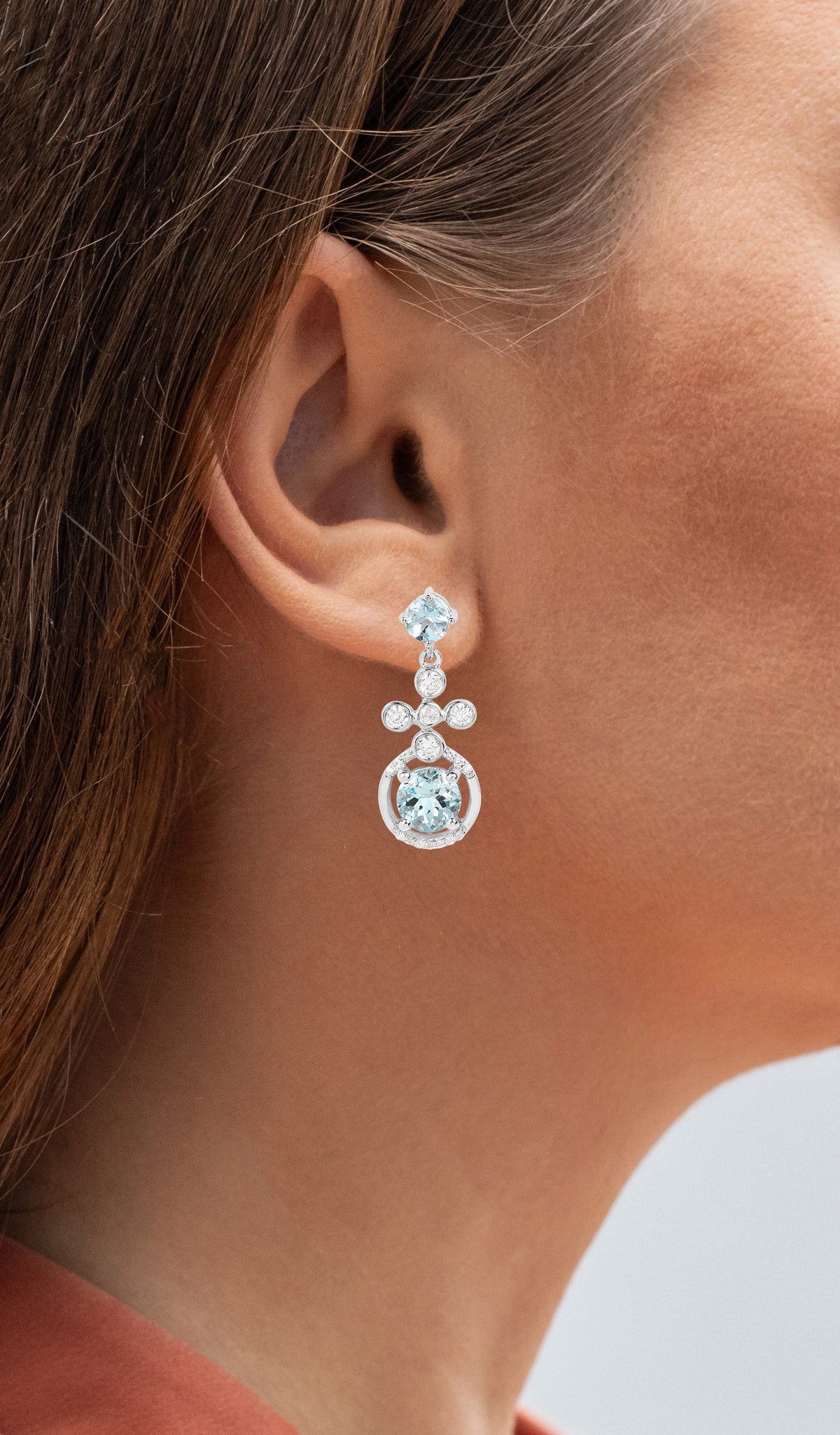Aquamarine Dangle Earrings 4.4 Carats Rhodium Plated Silver