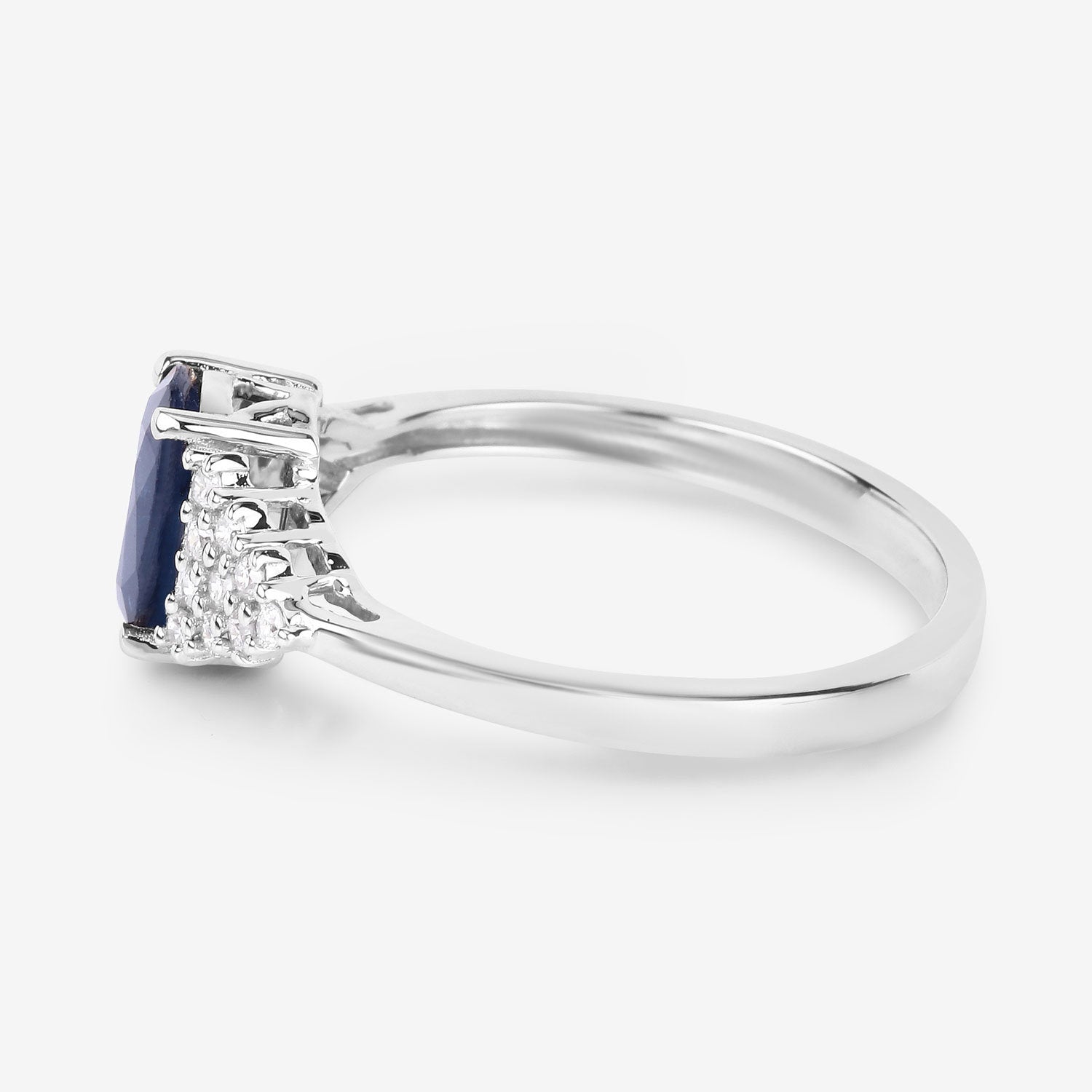 Blue Sapphire Ring With Diamonds 1.7 Carats 14K White Gold