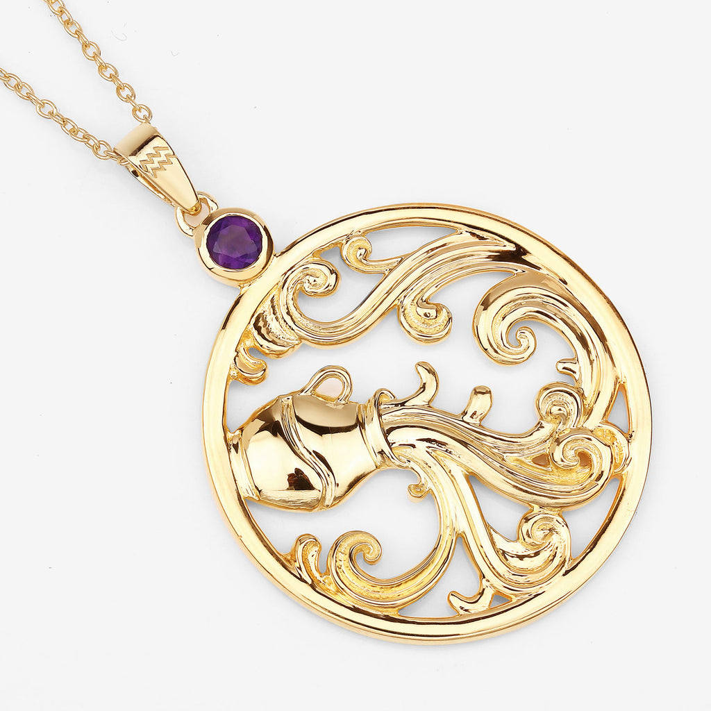 Amethyst Aquarius Pendant 0.22 Carats Gold Plated Silver