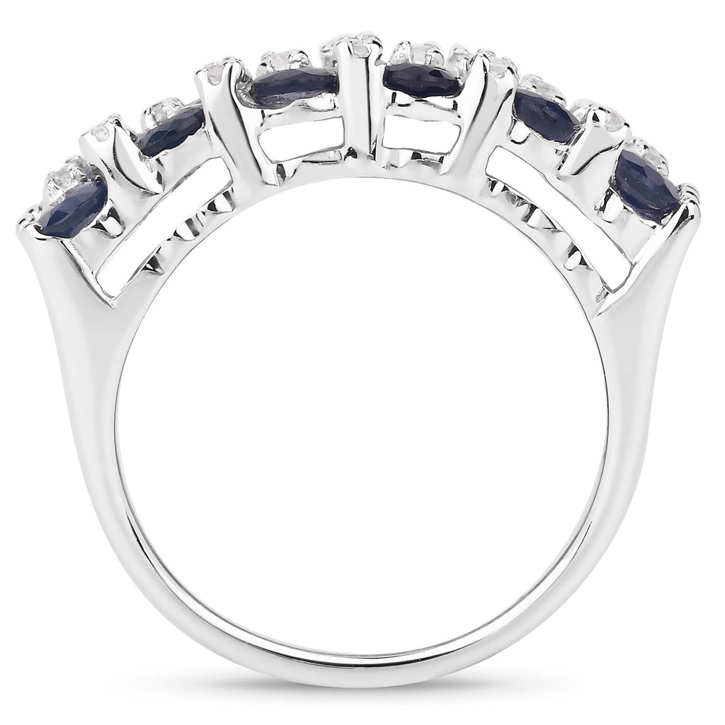 Blue Sapphire Ring With White Topaz 3.62 Carats Sterling Silver