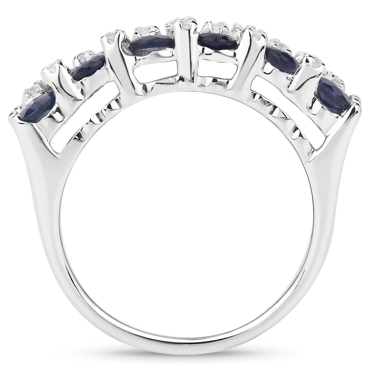 Blue Sapphire Ring With White Topaz 3.62 Carats Sterling Silver