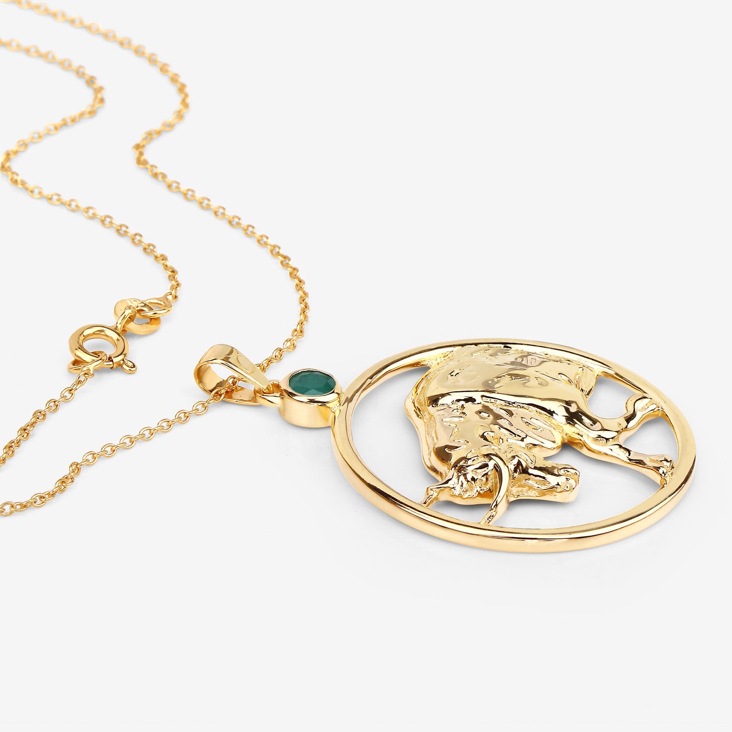 Emerald Bull Pendant 0.22 Carats Gold Plated Silver