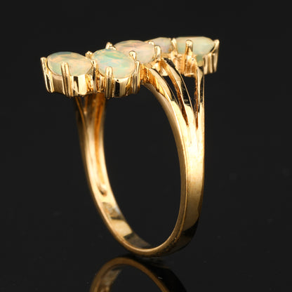 Natural Ethiopian Opal Ring 1.20 Carats Gold Plated Silver