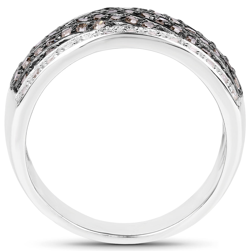 Champagne Diamond Wave Ring With White Diamonds 0.78 Carats Sterling Silver