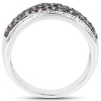 Champagne Diamond Wave Ring With White Diamonds 0.78 Carats Sterling Silver