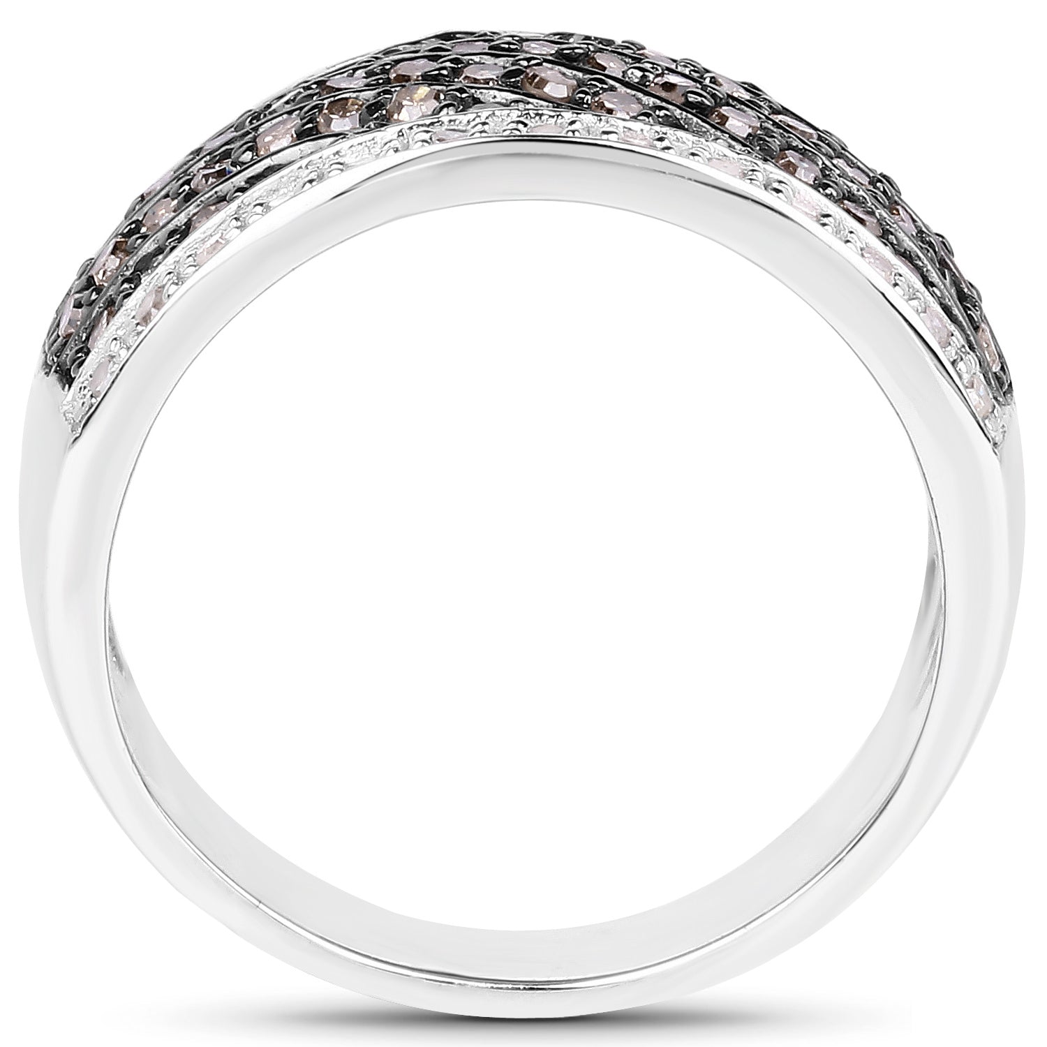 Champagne Diamond Wave Ring With White Diamonds 0.78 Carats Sterling Silver
