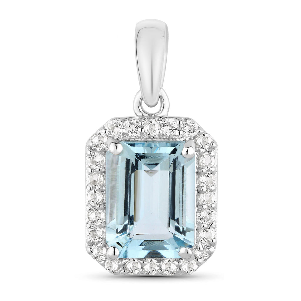 Aquamarine Pendant With White Topaz 1.52 Carats Sterling Silver