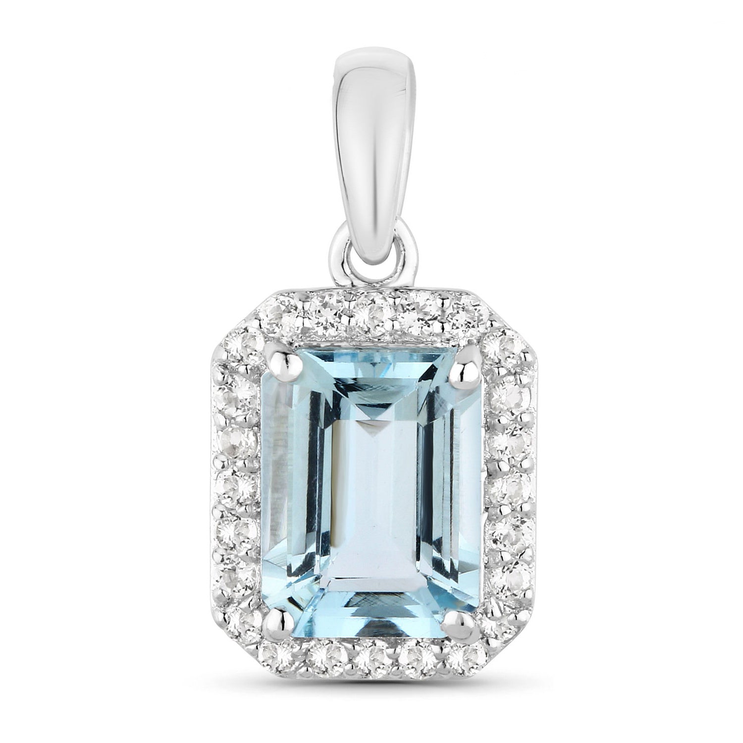 Aquamarine Pendant With White Topaz 1.52 Carats Sterling Silver