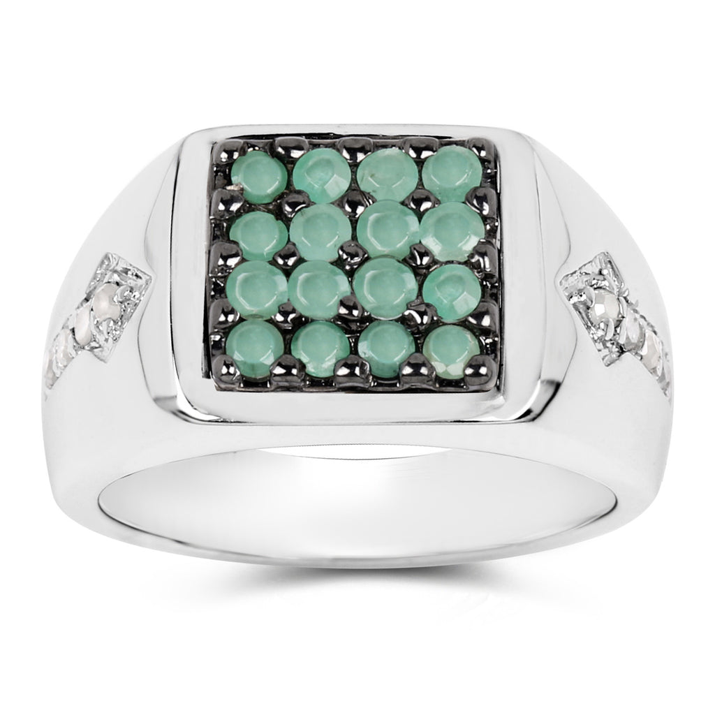 Emerald Ring With Diamonds 0.56 Carats Sterling Silver