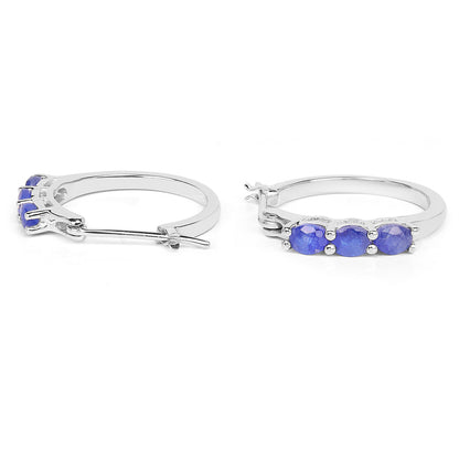 Natural Sapphire Hoop Earrings 1.3 Carats Sterling Silver
