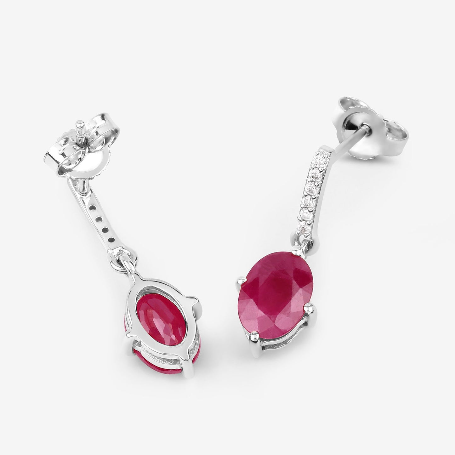 Ruby Dangle Earrings Diamonds 1.74 Carats 10K White Gold