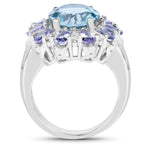 London Blue Topaz Ring With Tanzanite 6.12 Carats Sterling Silver