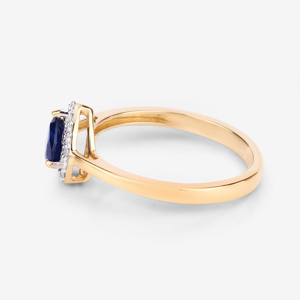 Blue Sapphire Ring With Diamonds 0.7 Carats 14K Yellow Gold