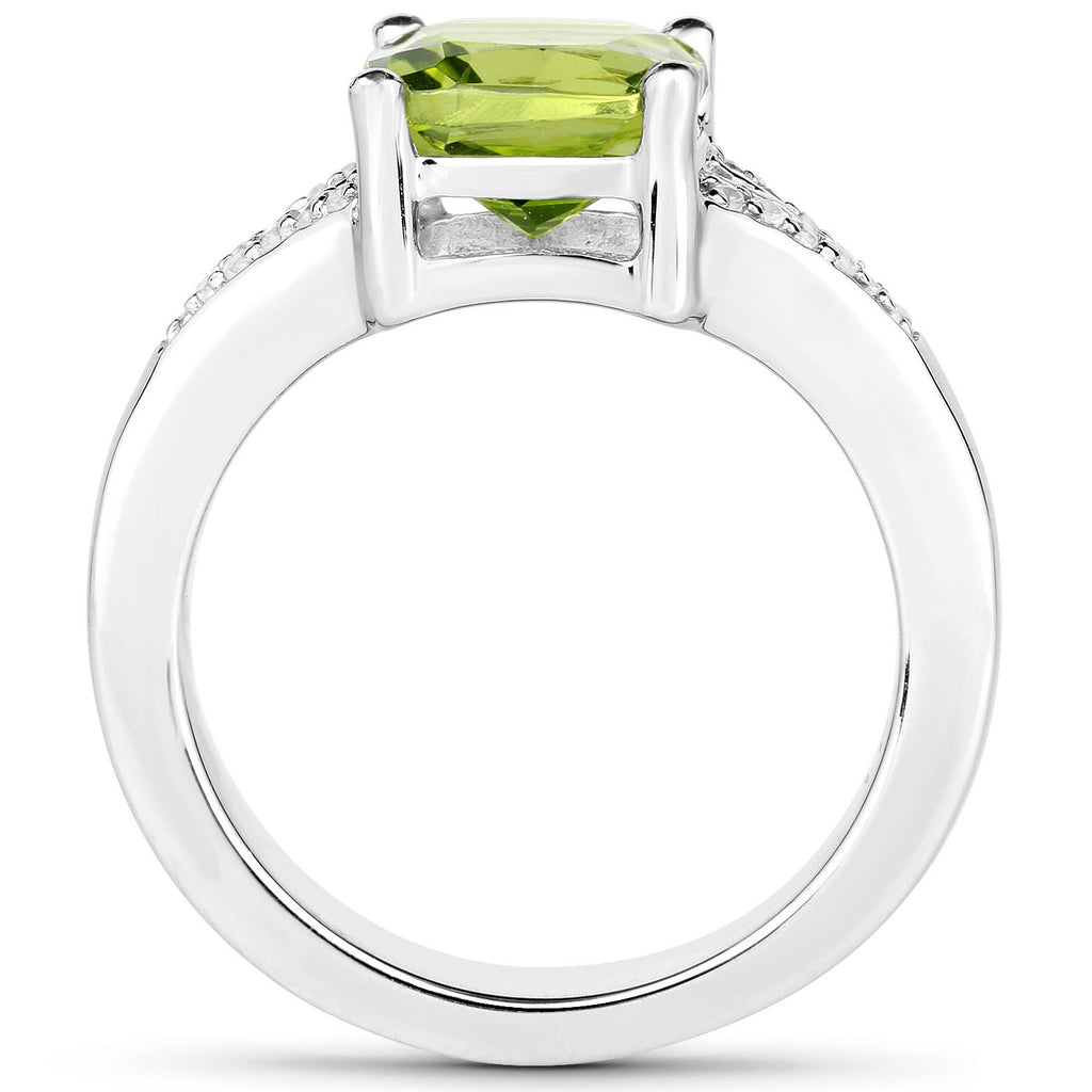 Peridot Ring With White Zircon 2.24 Carats Sterling Silver