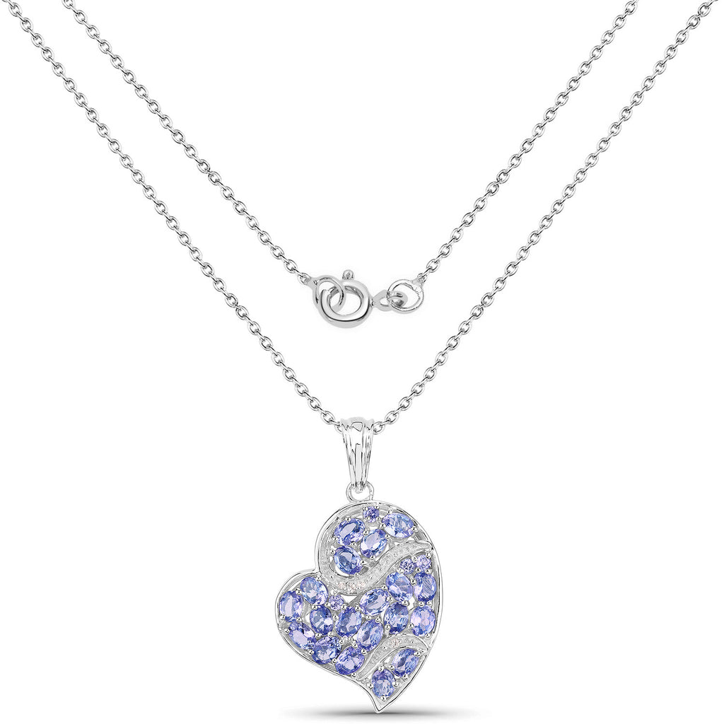 Tanzanite Heart Pendant With White Topaz 3.36 Carats Sterling Silver