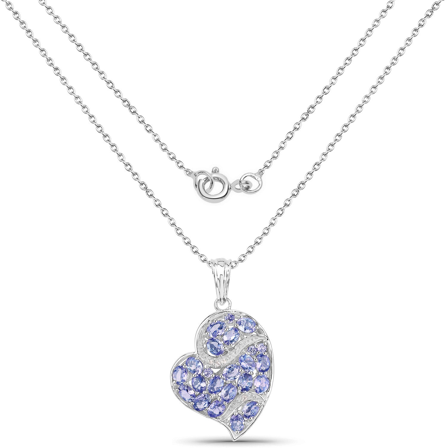 Tanzanite Heart Pendant With White Topaz 3.36 Carats Sterling Silver