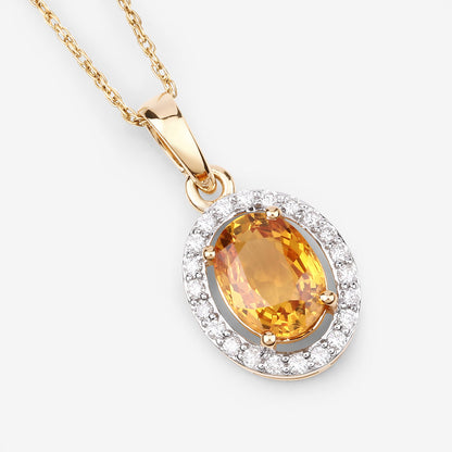 Natural Yellow Sapphire Pendant With Diamonds 1.74 Carats 14K Yellow Gold