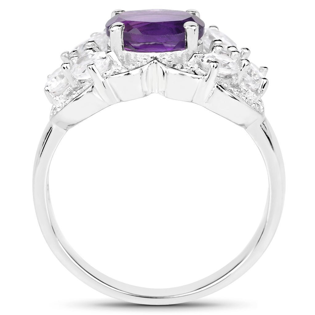 Amethyst Ring With White Zircon 2.7 Carats Sterling Silver