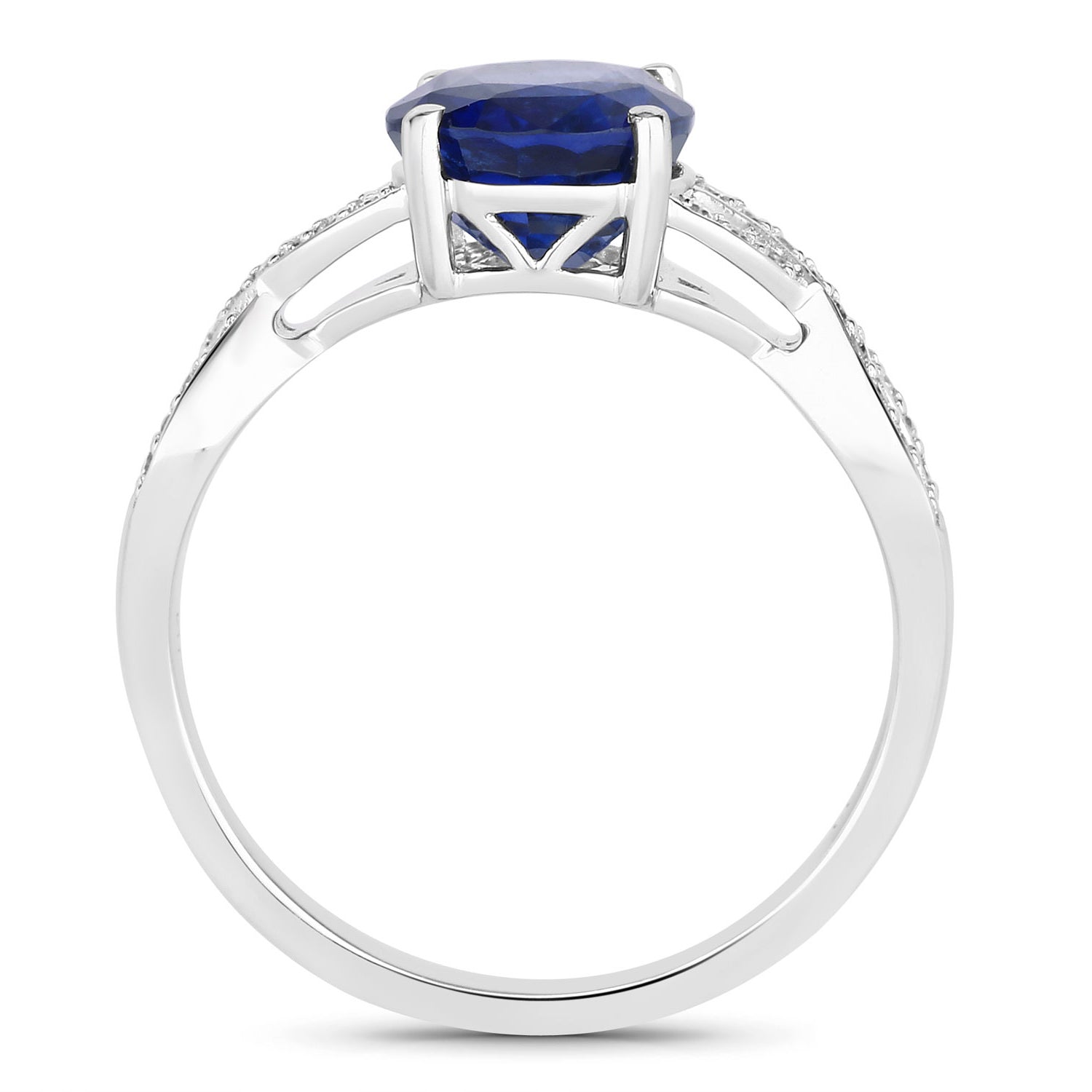 Blue Sapphire Ring With Diamonds 2.98 Carats 18K White Gold
