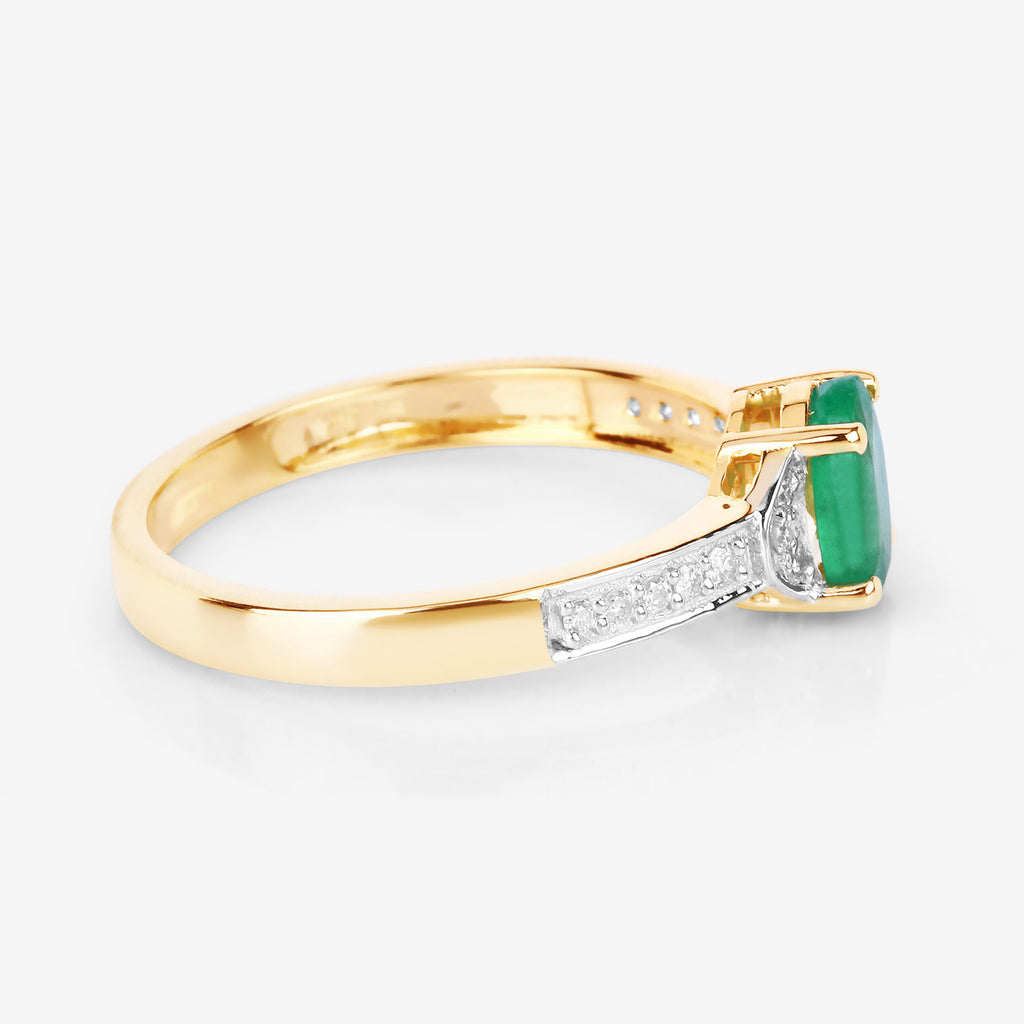 Zambian Emerald Ring With Diamonds 0.79 Carats 14K Yellow Gold