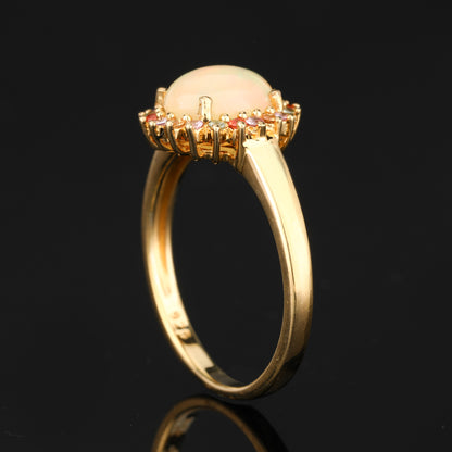 Opal Ring With Mixed Sapphire Halo 2.25 Carats Gold Plated Silver