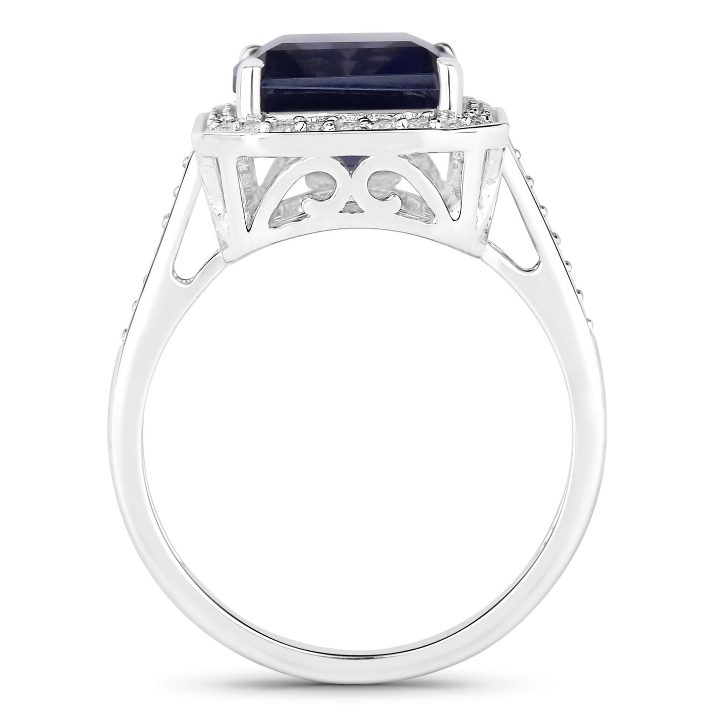 Iolite Ring With Diamonds 3.68 Carats 14K White Gold