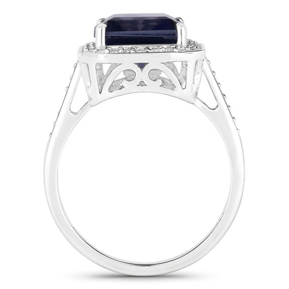 Iolite Ring With Diamonds 3.68 Carats 14K White Gold
