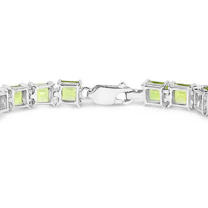 Peridot Tennis Bracelet 15 Carats Rhodium Plated Sterling Silver
