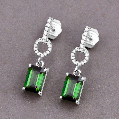 Green Tourmaline Dangle Earrings Diamonds 2.26 Carats 14K White Gold