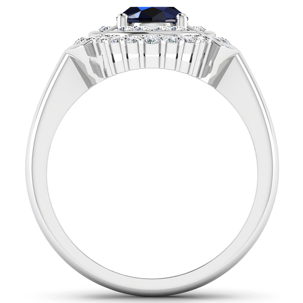 Blue Sapphire Ring With Diamonds 1.72 Carats 14K White Gold