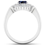 Blue Sapphire Ring With Diamonds 1.72 Carats 14K White Gold