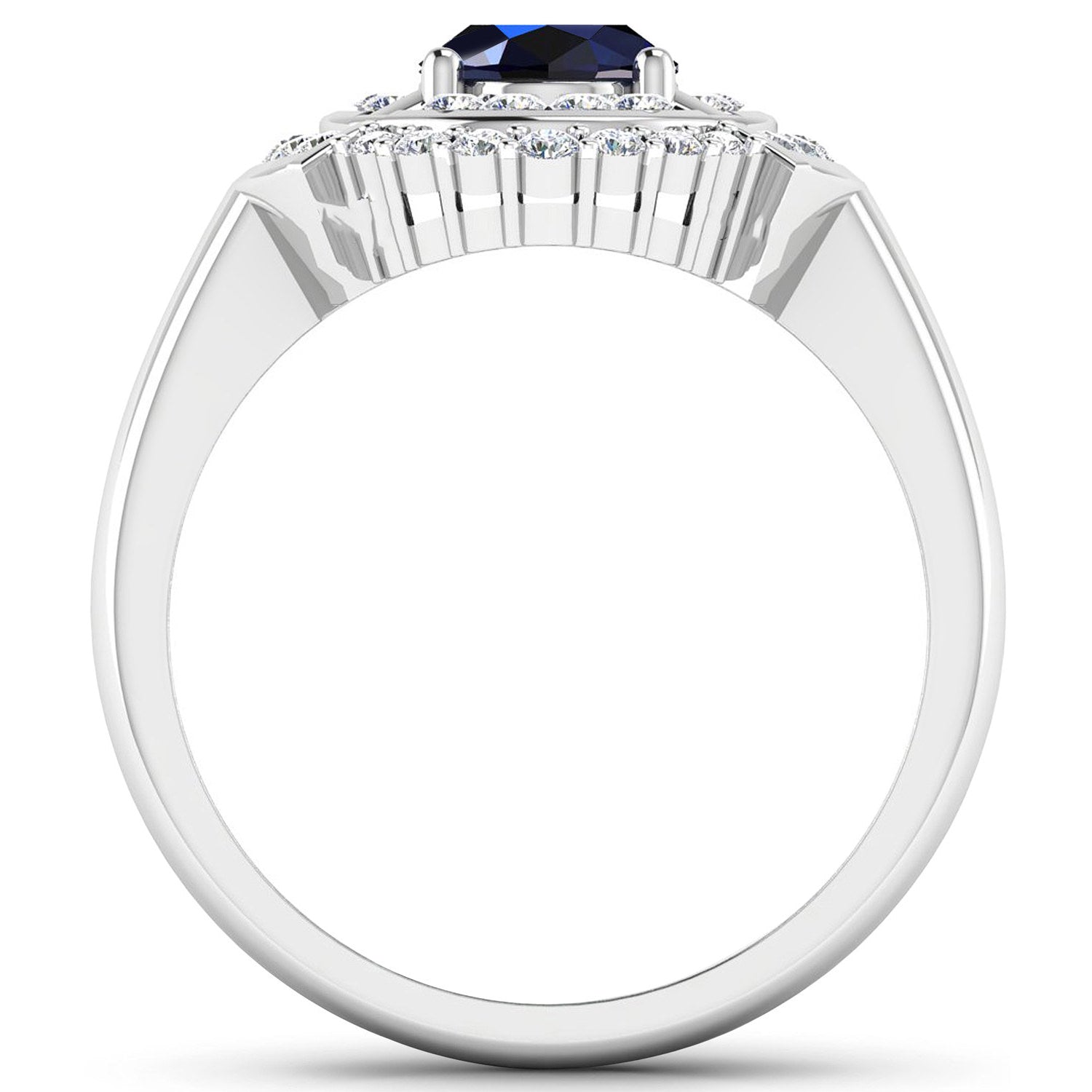 Blue Sapphire Ring With Diamonds 1.72 Carats 14K White Gold