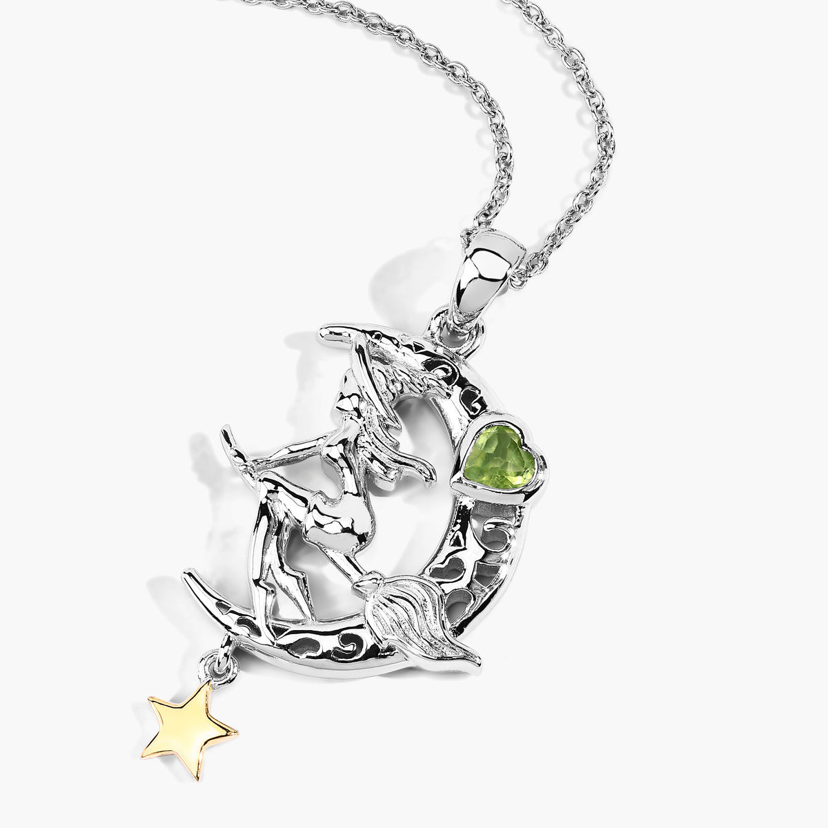 Peridot Flying Witch Pendant 0.24 Carats Sterling Silver