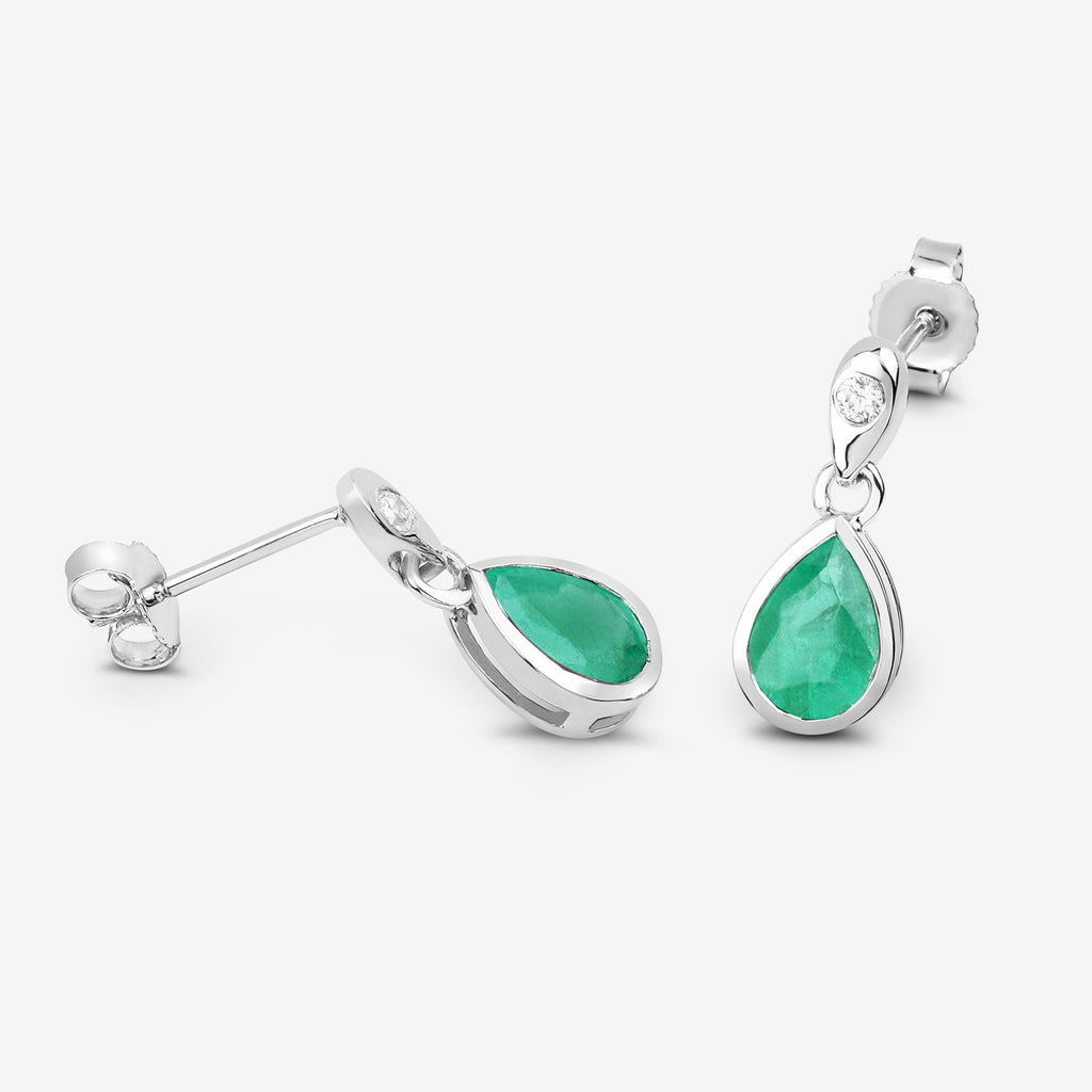 Zambian Emerald Earrings With Diamonds 1.32 Carats 10K White Gold