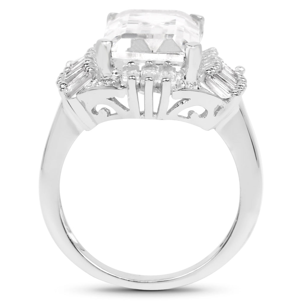 Crystal Quartz Ring With White Topaz 9.74 Carats Sterling Silver
