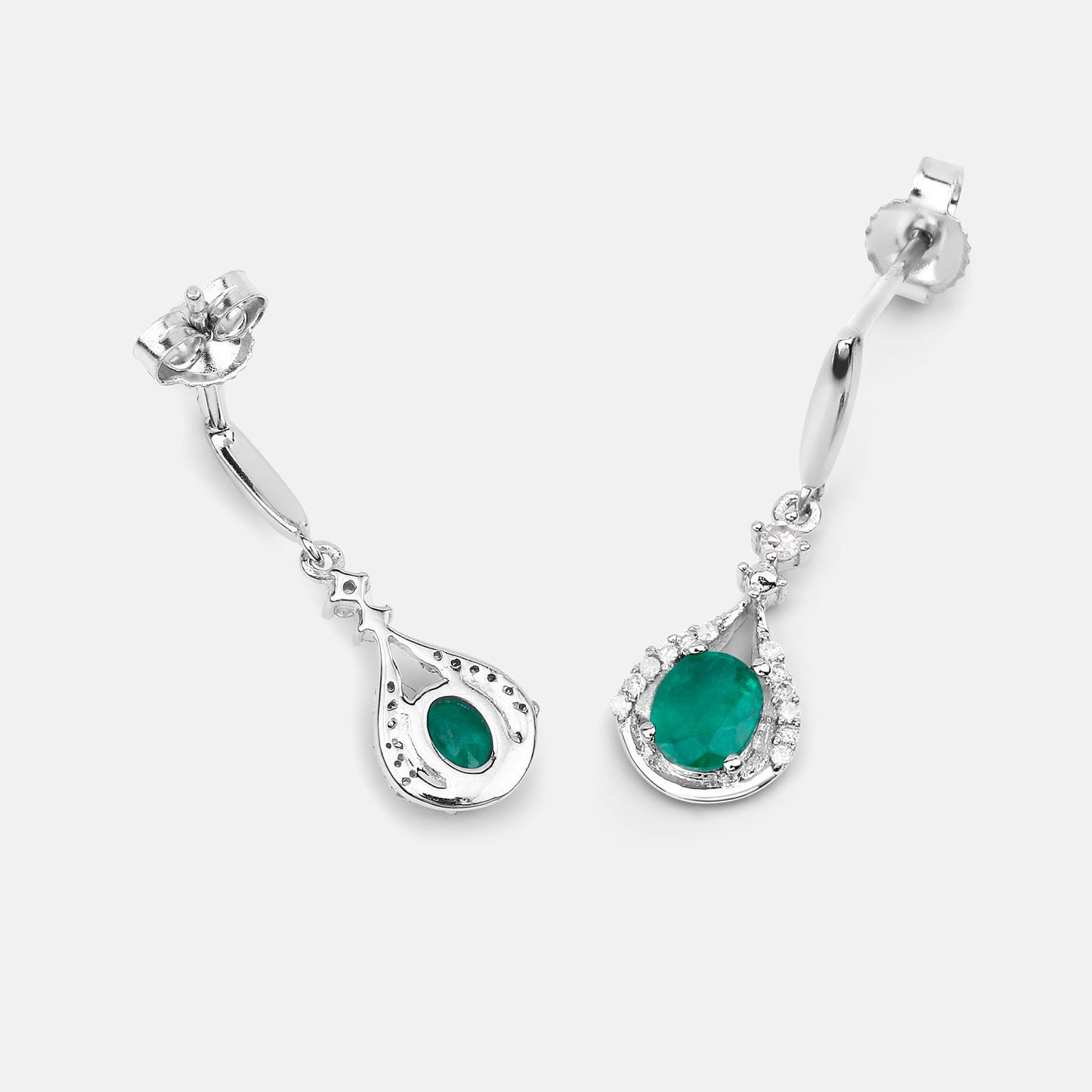 Natural Emerald Earrings With Diamonds 0.66 Carats 14K White Gold