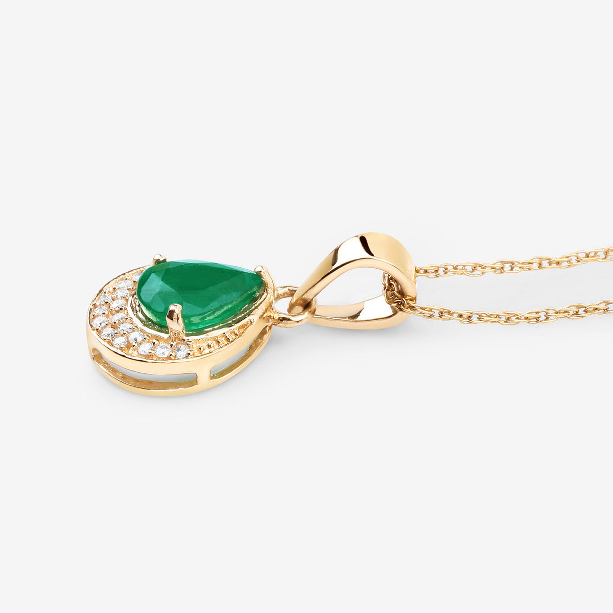 Zambian Emerald Pendant With Diamonds 0.86 Carats 14K Yellow Gold