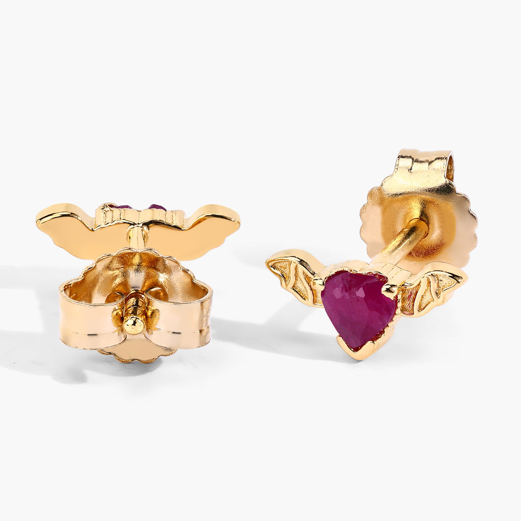 Ruby Bat Stud Earrings 0.38 Carats Gold Plated Silver