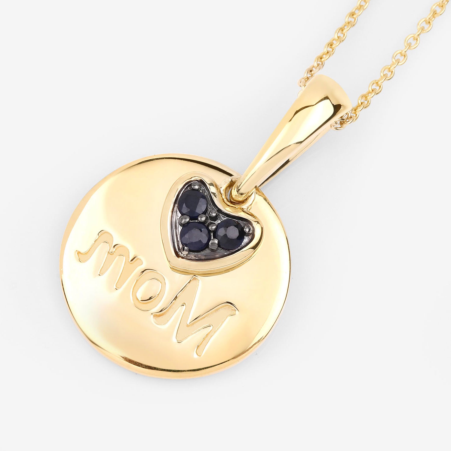 Blue Sapphire Mother Pendant 0.18 Carats Gold Plated Silver