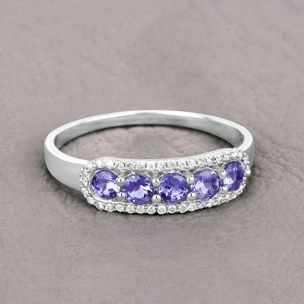 Tanzanite Ring With Diamonds 0.58 Carats 14K White Gold