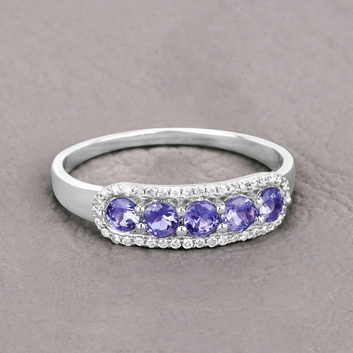 Tanzanite Ring With Diamonds 0.58 Carats 14K White Gold