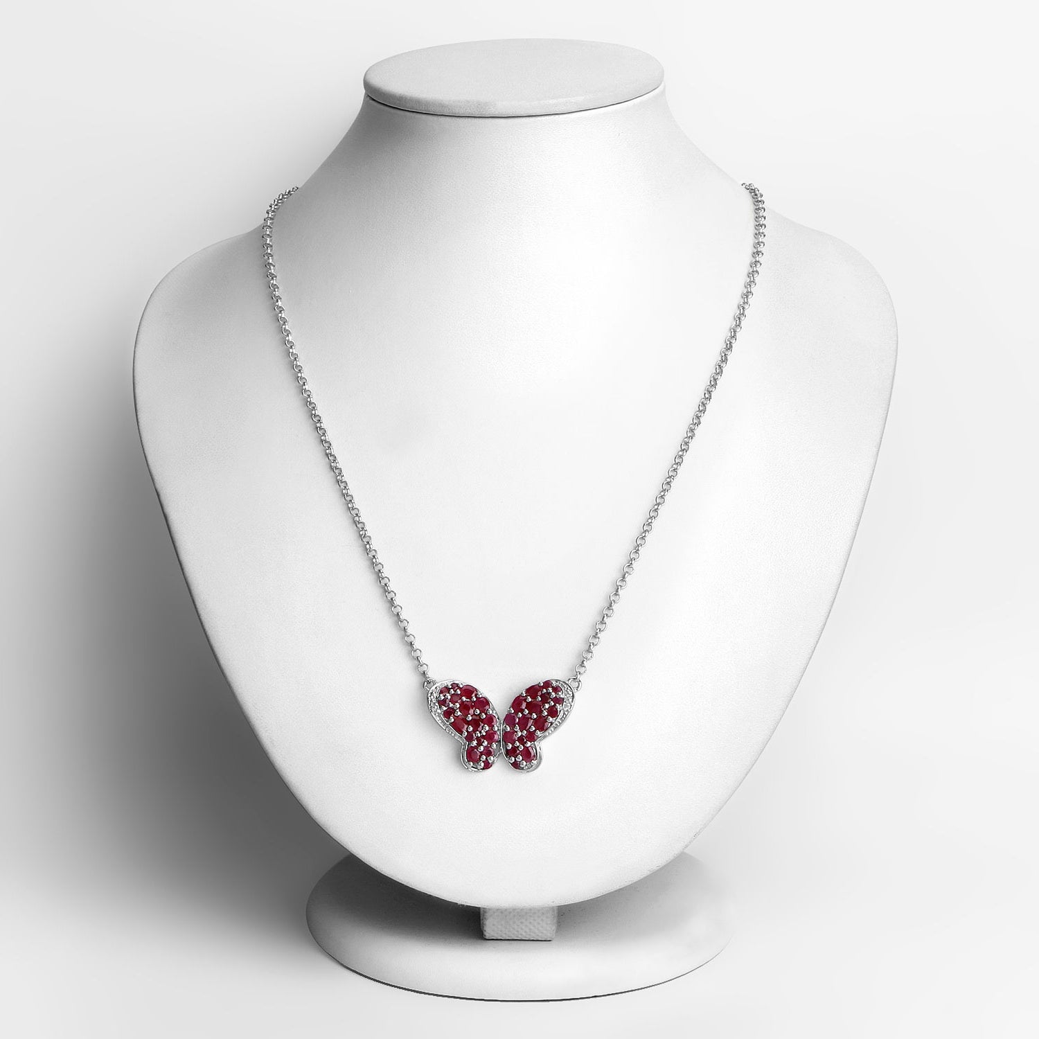 Ruby Butterfly Pendant With White Zircon 4.08 Carats Sterling Silver