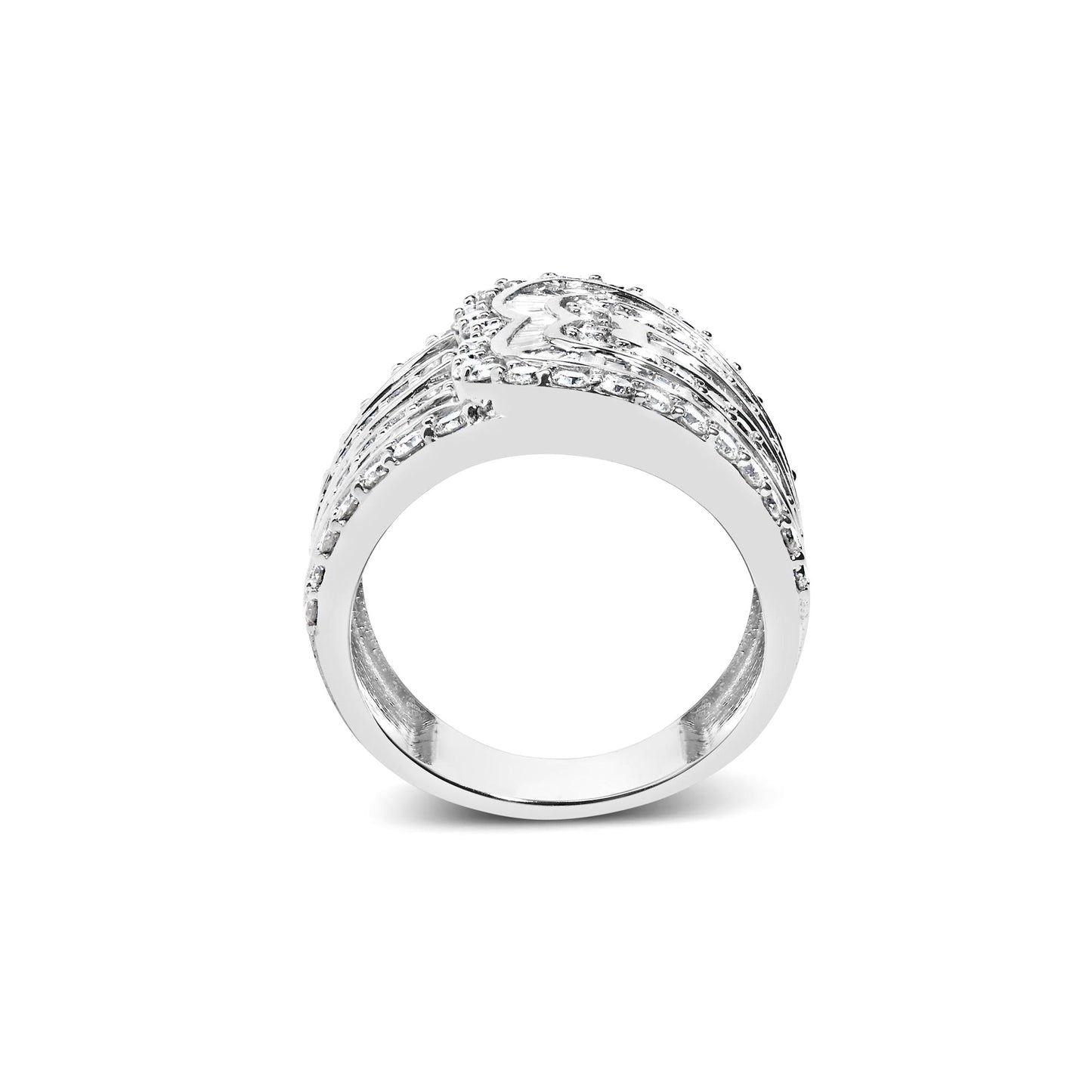 Diamond Wide Cocktail Ring Baguette and Round Cut 2.55 Carats 10K White Gold