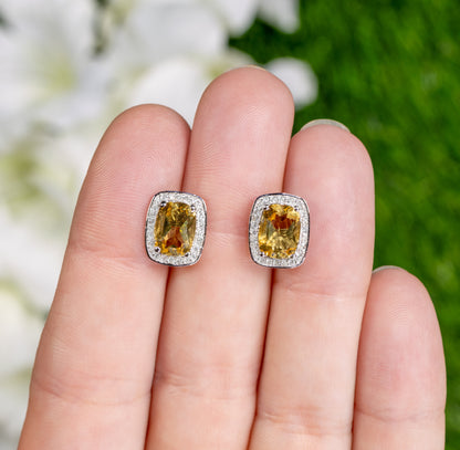 Citrine Earrings Topaz Halo 2.8 Carats Sterling Silver
