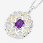 Amethyst Flower Pendant 2.08 Carats Gold Plated Silver