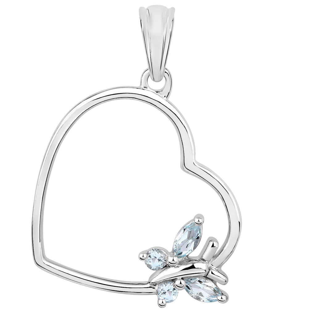Blue Topaz Heart Pendant 0.22 Carats Sterling Silver
