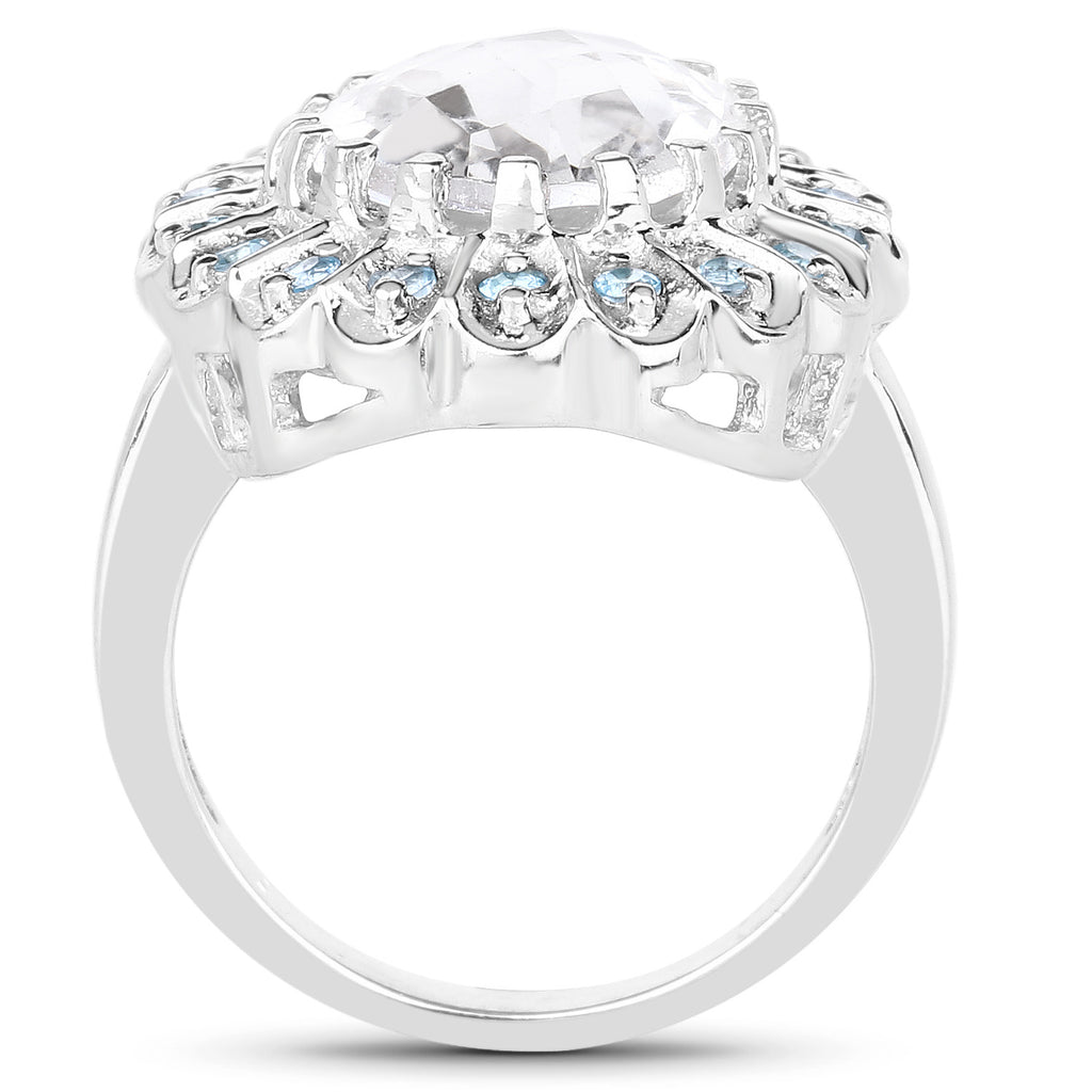 Crystal Quartz Ring With Swiss Blue Topaz 5.86 Carats Sterling Silver
